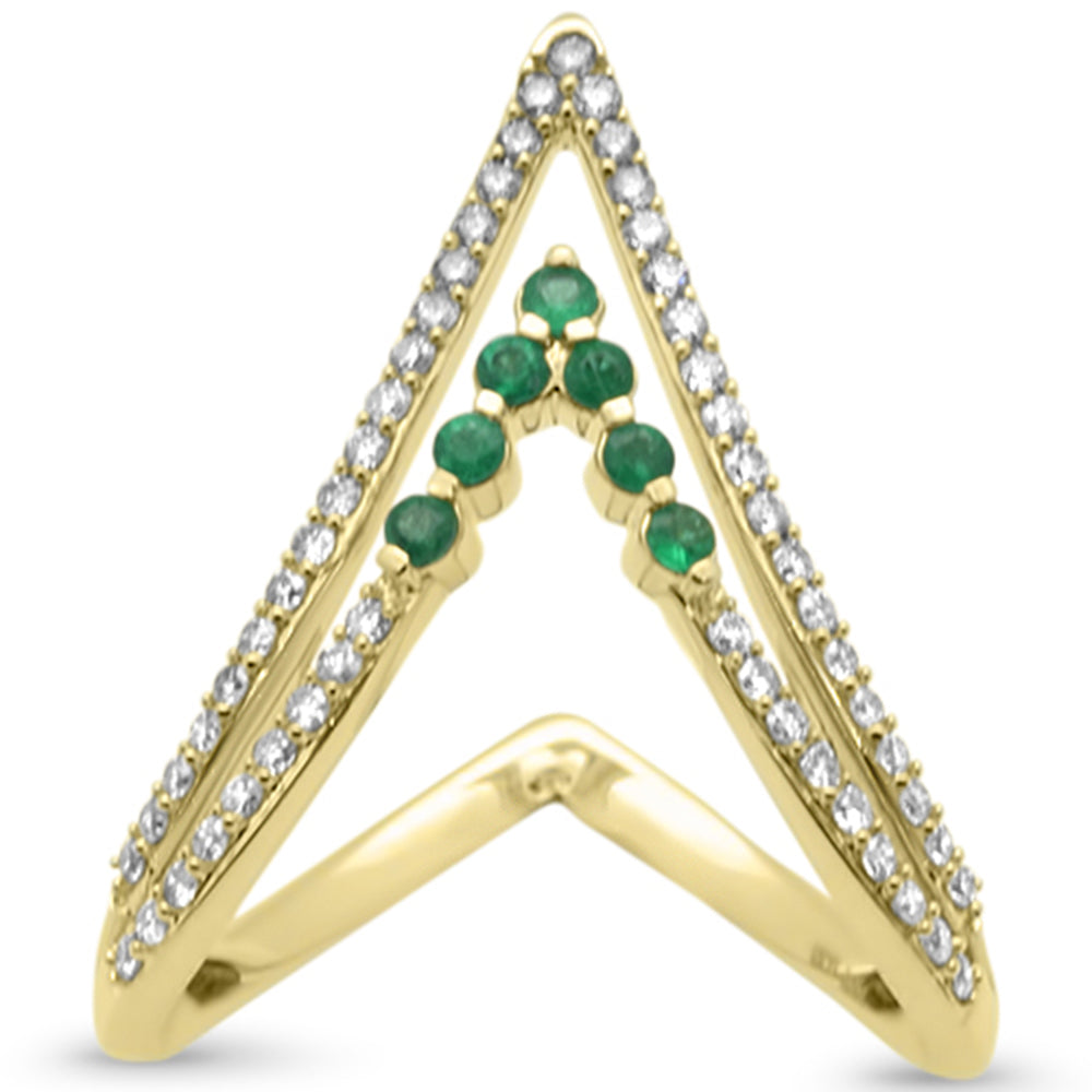 SPECIAL! .46ct G SI 14K Yellow Gold Diamond & Emerald "V" Shaped Gemstone Band Ring  Size 6.5