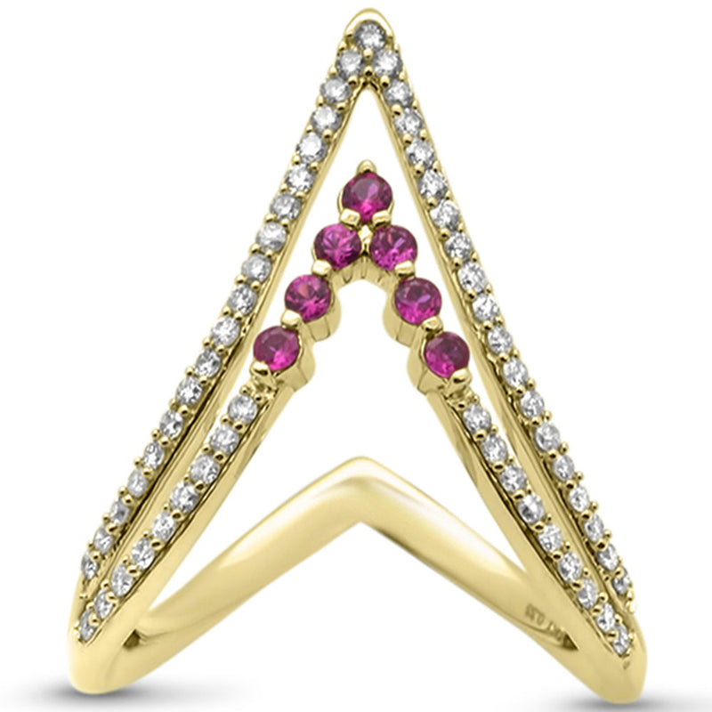 SPECIAL!.48ct G SI 14K Yellow Gold Diamond & Ruby "V" Shaped Gemstone Band Ring Size 6.5
