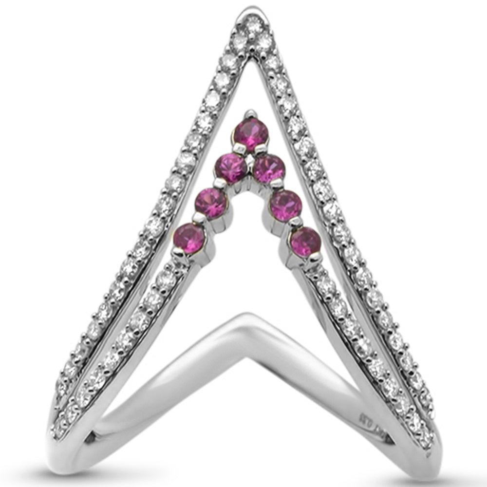 SPECIAL! .52ct G SI 14K White Gold Diamond & Ruby "V" Shaped Gemstone Band Ring Size 6.5