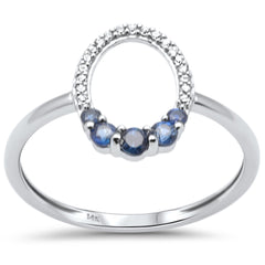 .23ct G SI 14K White Gold Diamond & Blue Sapphire Band Ring Size 6.5