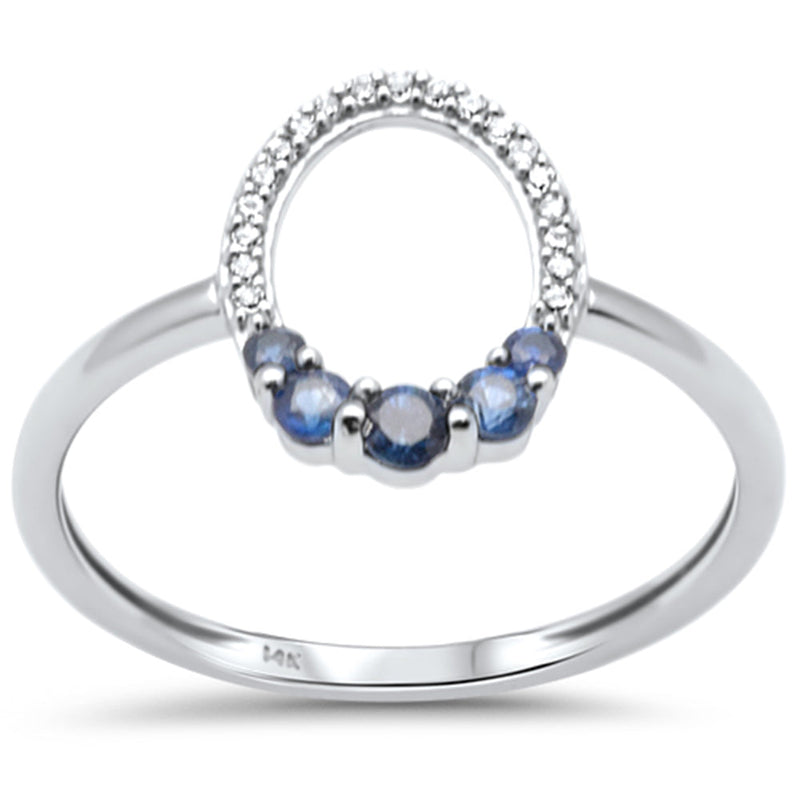 .23ct G SI 14K White Gold Diamond & Blue Sapphire Band Ring Size 6.5