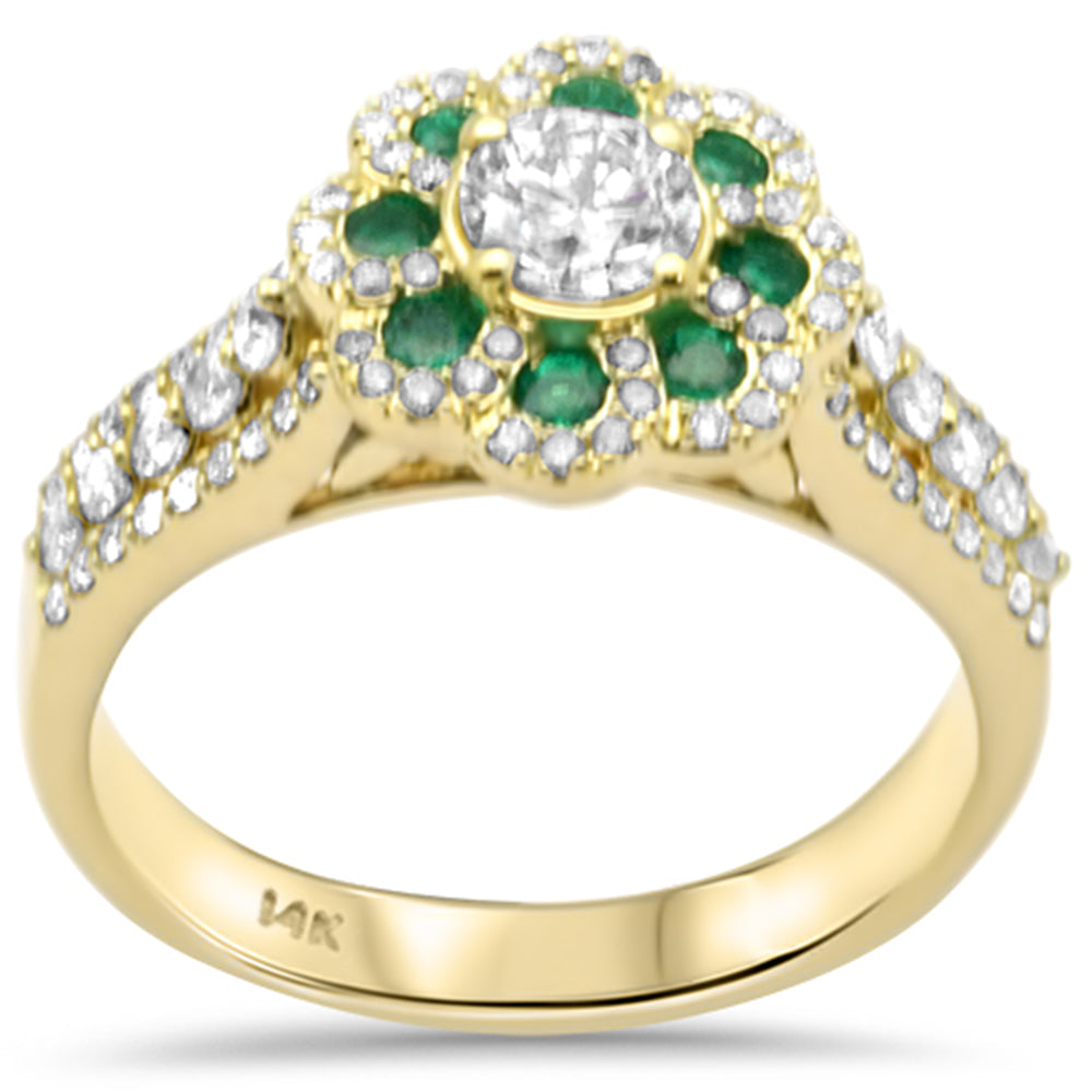 SPECIAL!1.05ct G SI 14K Yellow Gold Diamond & Natural Emerald Gemstones Flower Ring Size 6.5