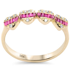 SPECIAL! .34ct G SI 14K Yellow Gold Diamond Hearts Ruby Gemstones Ring Band Size 6.5