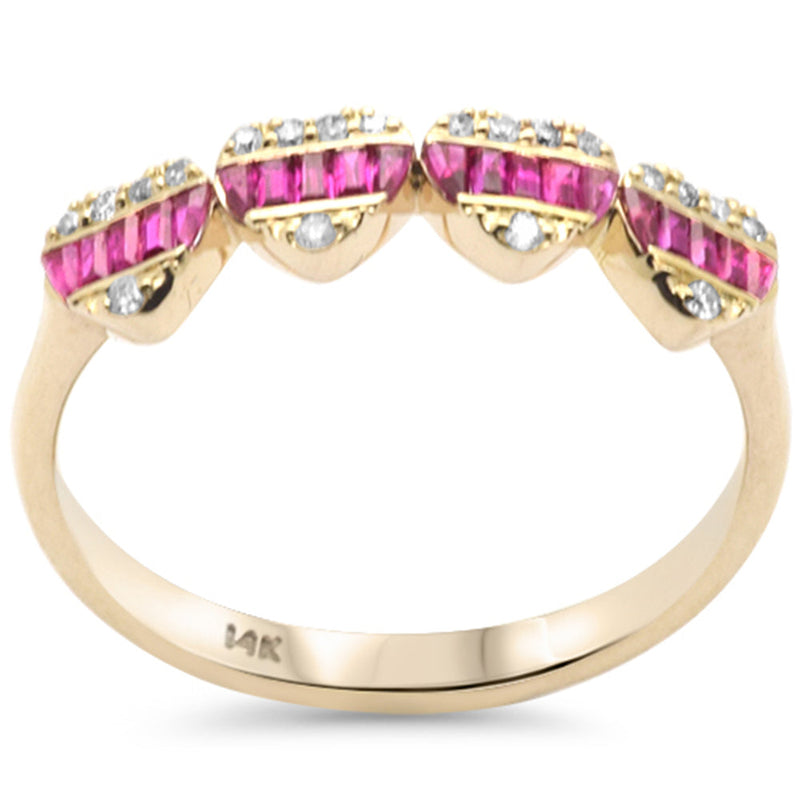 SPECIAL! .34ct G SI 14K Yellow Gold Diamond Hearts Ruby Gemstones Ring Band Size 6.5