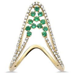 SPECIAL! .59ct G SI 14K Yellow Gold Diamond & Green Emerald Gemstones Ring Size 6.5