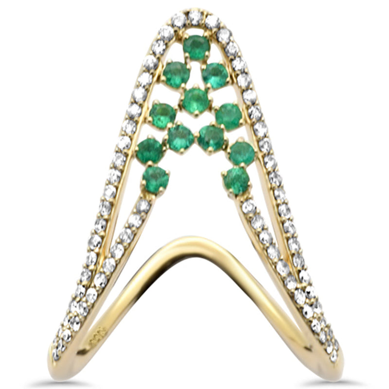 SPECIAL! .59ct G SI 14K Yellow Gold Diamond & Green Emerald Gemstones Ring Size 6.5
