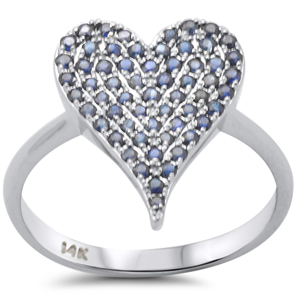SPECIAL! .54ct G SI 14K White Gold Blue Sapphire Gemstones Heart Ring  Size 6.5