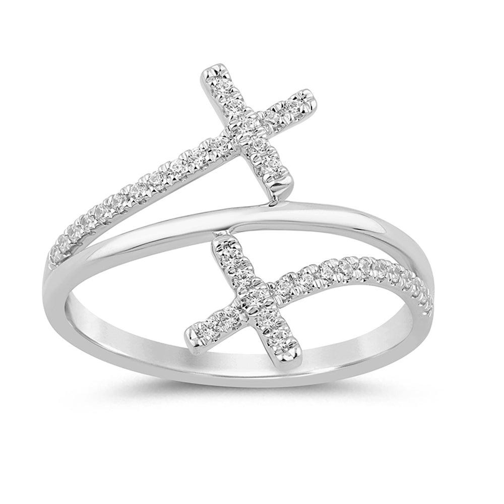 SPECIAL! .15ct G SI 14K White Gold Diamond Cross Ring Band Size 6.5
