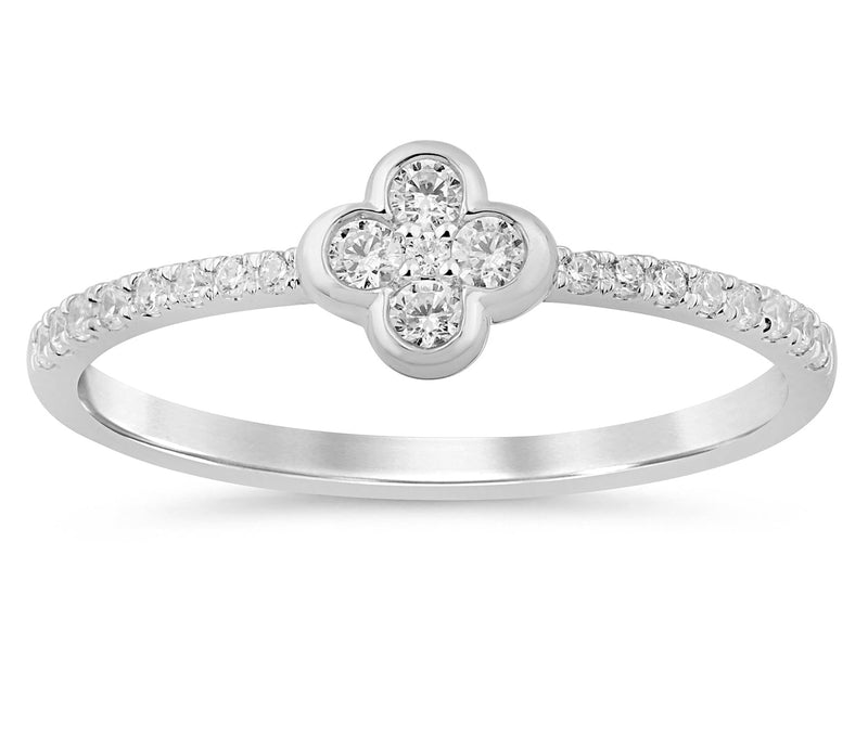 SPECIAL! .22ct G SI 14K White Gold Diamond Thin Flower Ring Band Size 6.5