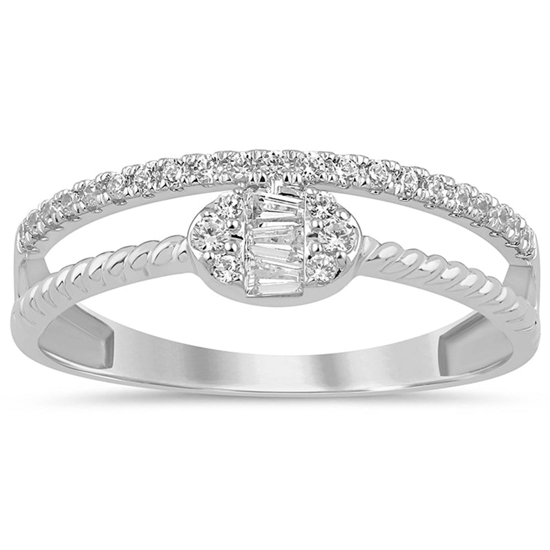 SPECIAL!.20ct G SI 14K White Gold Round & Baguette Diamond Ring Band Size 6.5