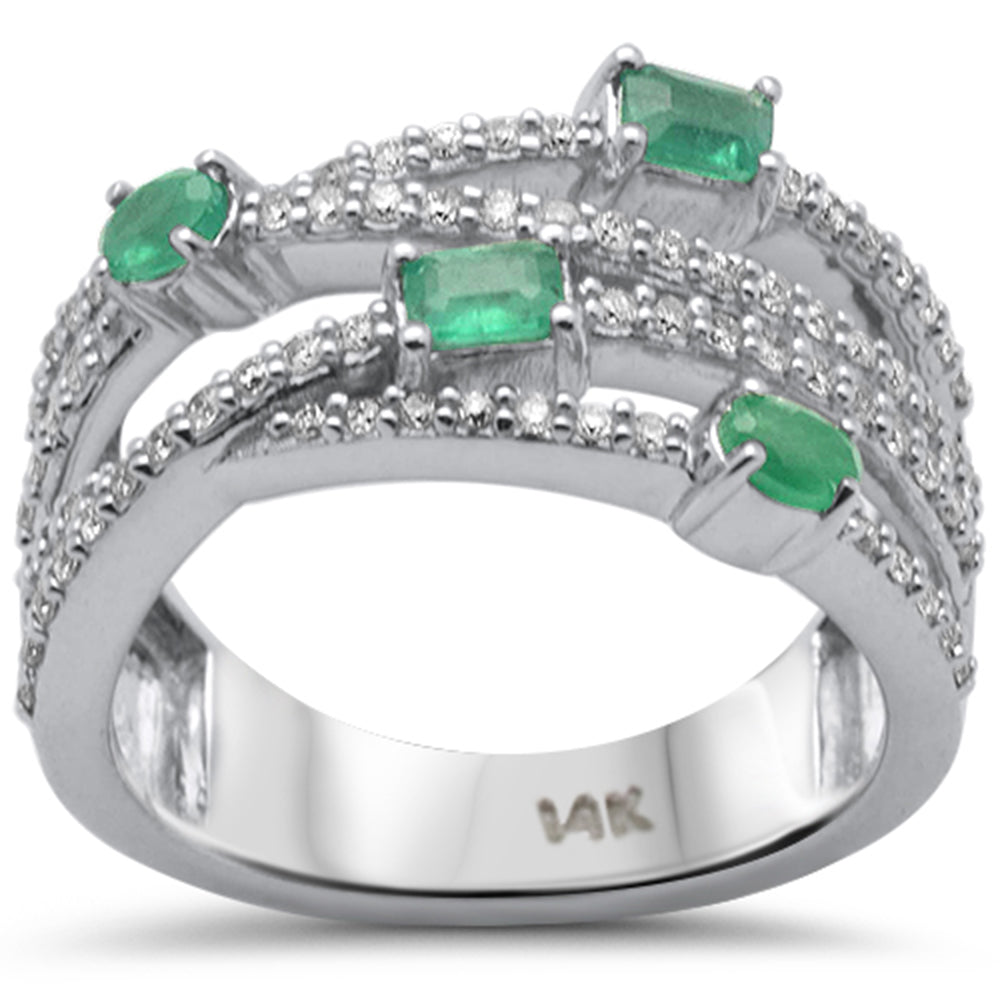 SPECIAL!.81ct G SI 14K White Gold Diamond & Emerald Gemstones Ring Band Size 6.5