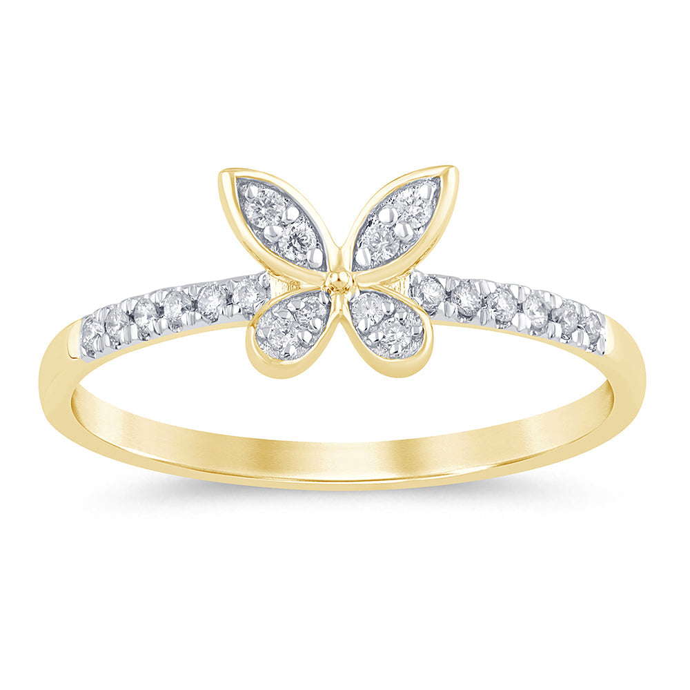 .12ct G SI 14K Yellow Gold Diamond Butterfly Ring Band Size 6.5