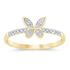 .12ct G SI 14K Yellow Gold Diamond Butterfly Ring Band Size 6.5