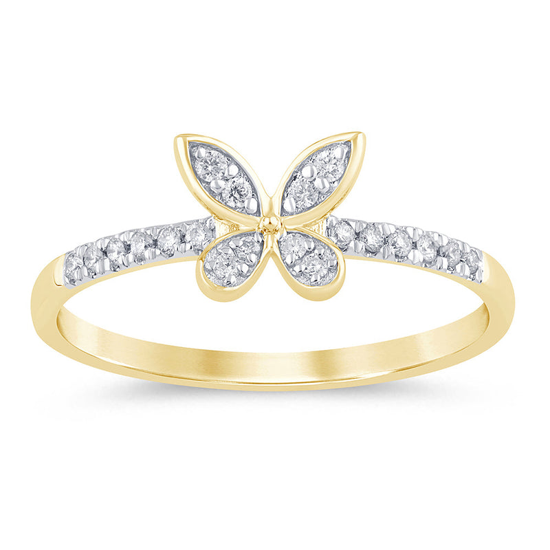.12ct G SI 14K Yellow Gold Diamond Butterfly Ring Band Size 6.5