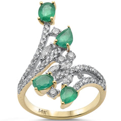 SPECIAL! 2.00ct G SI 14K Yellow Gold Diamond & Emerald Gemstones Ring  Size 6.5