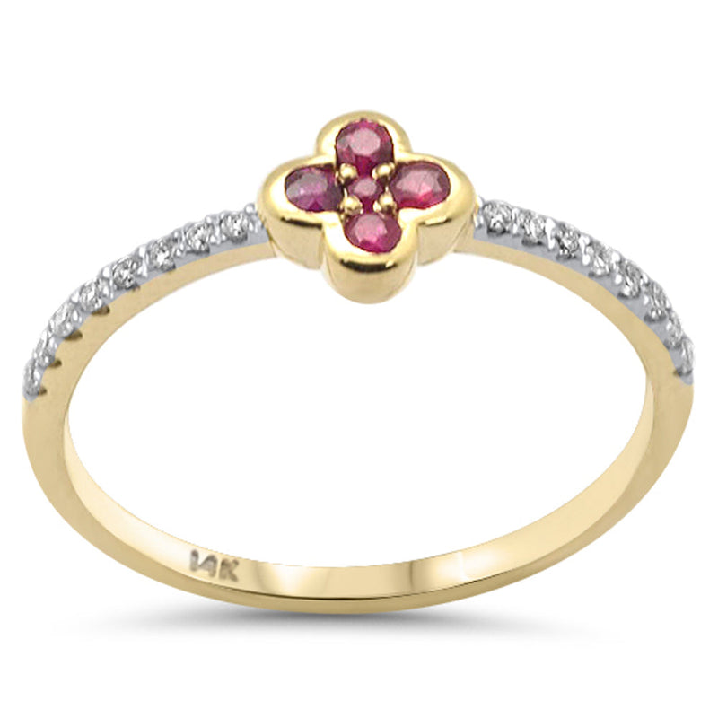 .23ct G SI 14K Yellow Gold Diamond & Ruby Gemstones Flower Ring Band Size 6.5