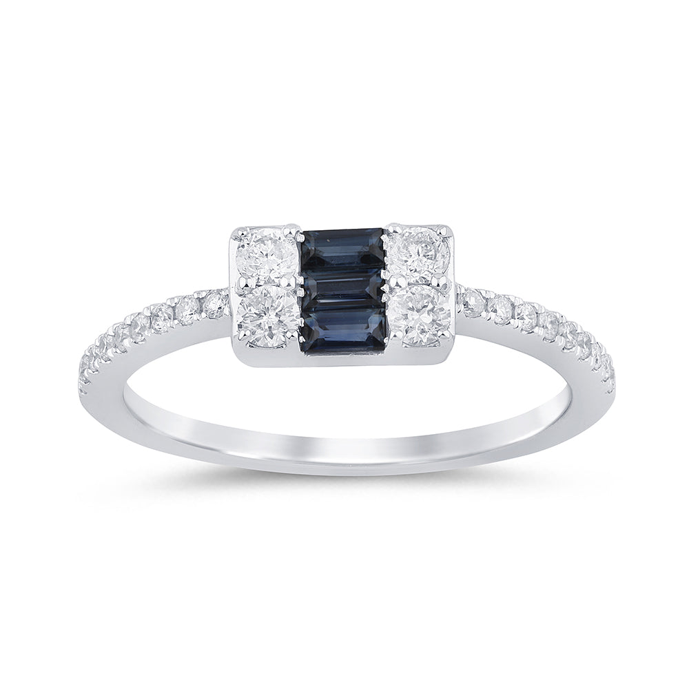 SPECIAL! .60ct G SI 14K White Gold Diamond & Blue Sapphire Gemstones Ring  Size 6.5