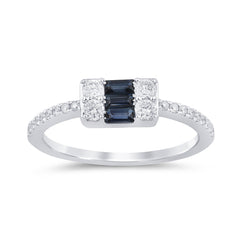 SPECIAL! .60ct G SI 14K White Gold Diamond & Blue Sapphire Gemstones Ring  Size 6.5