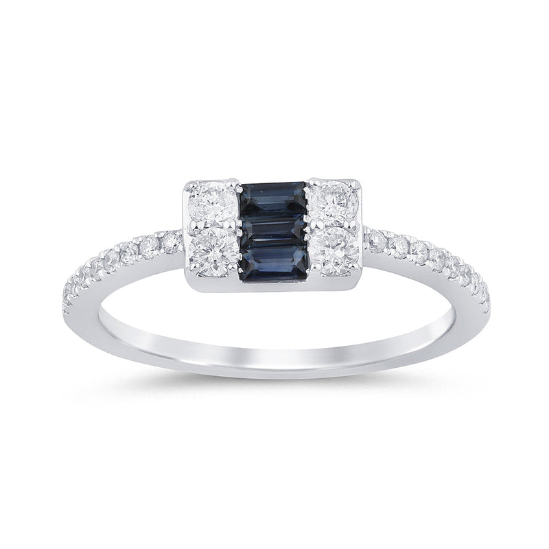 SPECIAL! .60ct G SI 14K White Gold Diamond & Blue Sapphire Gemstones Ring  Size 6.5