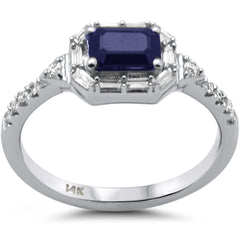 SPECIAL! 1.08ct G SI 14K White Gold Diamond & Blue Sapphire Gemstones Ring  Size 6.5