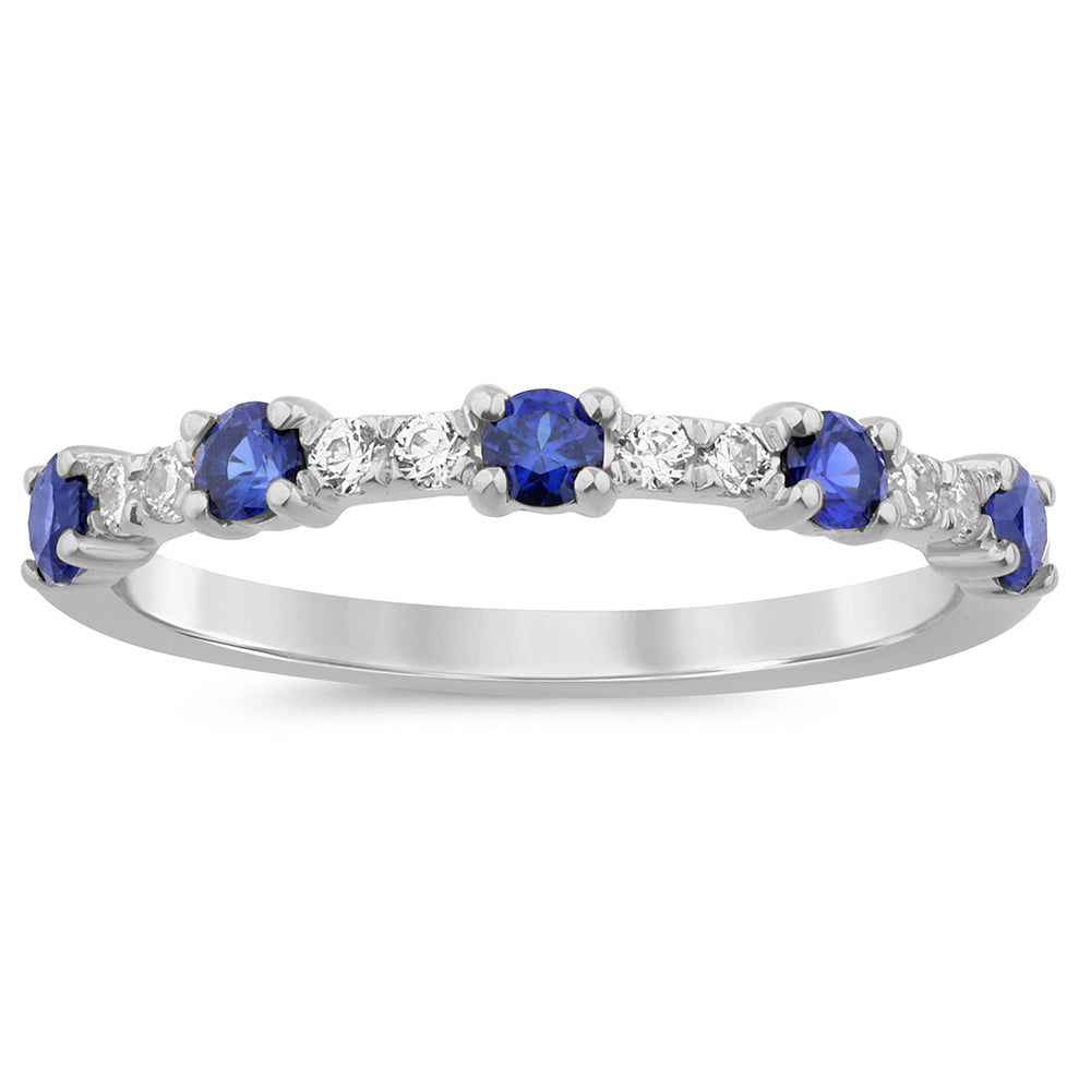 SPECIAL! .62ct G SI 14K White Gold Diamond & Blue Sapphire Gemstones Ring Band Size 6.5