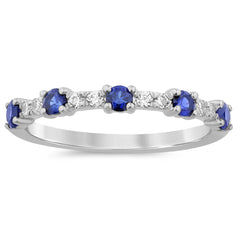 SPECIAL! .62ct G SI 14K White Gold Diamond & Blue Sapphire Gemstones Ring Band Size 6.5
