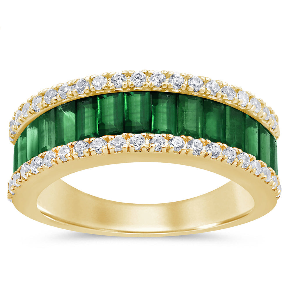 SPECIAL!1.97ct G SI 14K Yellow Gold Diamond & Natural Emerald Gemstones Band Ring Size 6.5