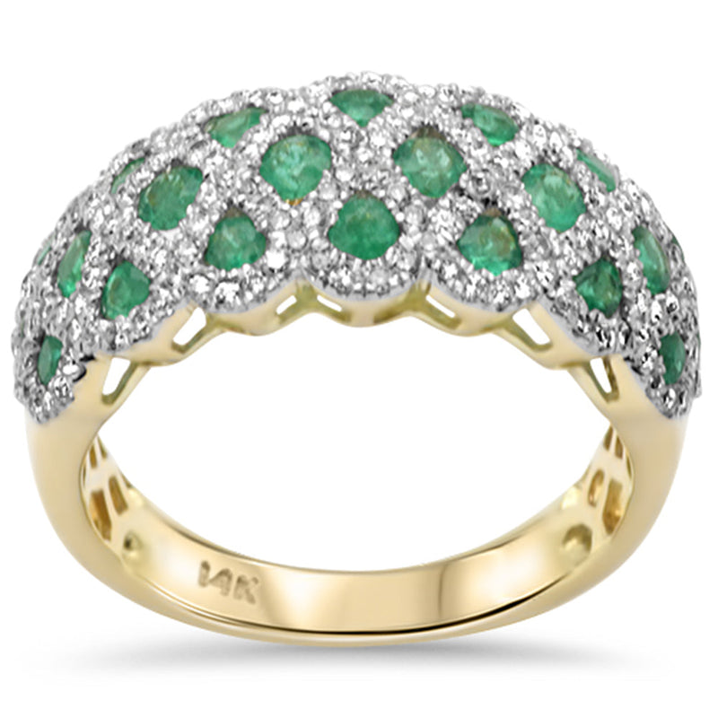 SPECIAL!1.36ct G SI 14K Yellow Gold Diamond & Natural Emerald Gemstone Band Ring Size 6.5