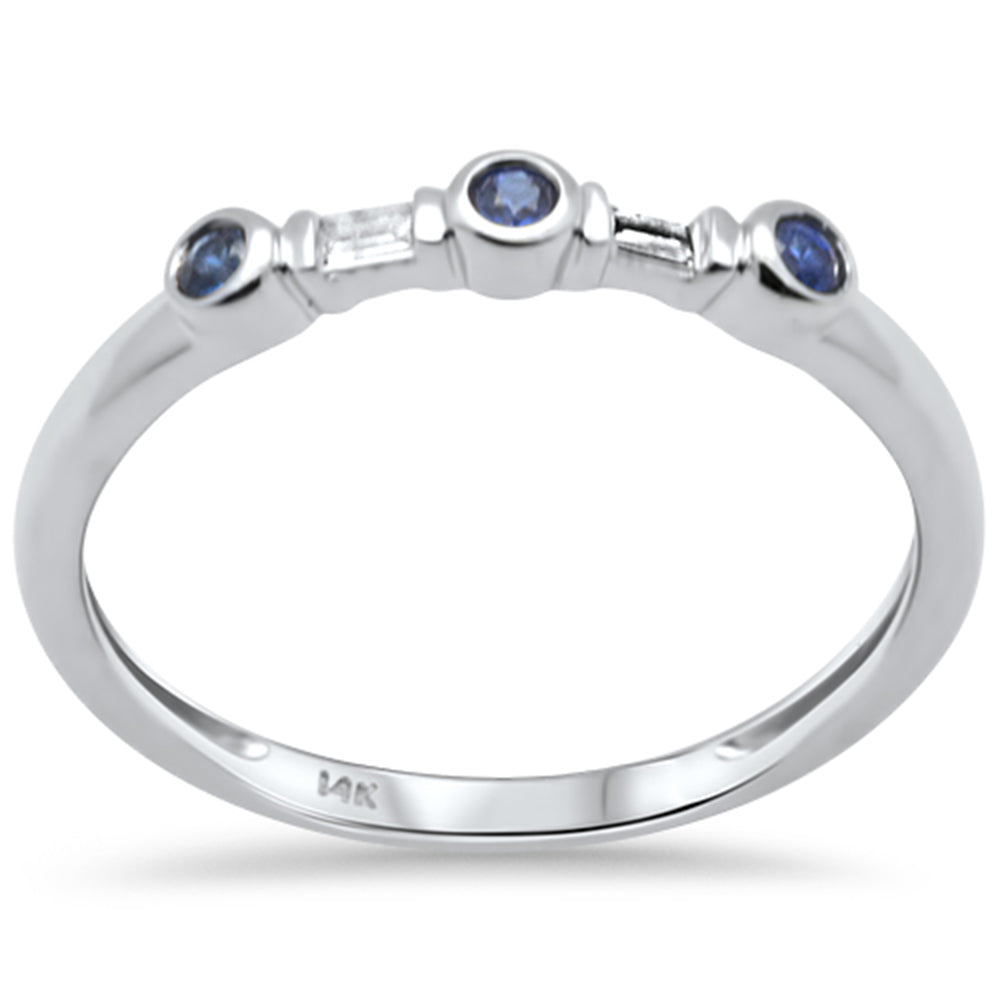 .13ct G SI 14K White Gold Diamond & Blue Sapphire Gemstones Band Ring Size 6.5