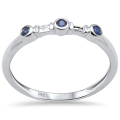 .13ct G SI 14K White Gold Diamond & Blue Sapphire Gemstones Band Ring Size 6.5
