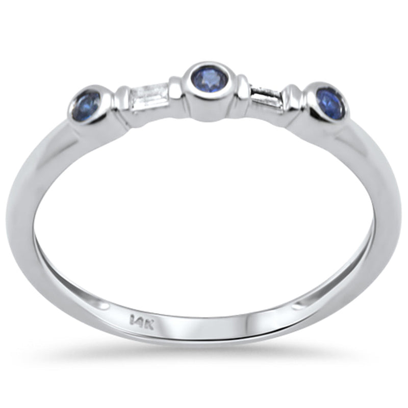 .13ct G SI 14K White Gold Diamond & Blue Sapphire Gemstones Band Ring Size 6.5