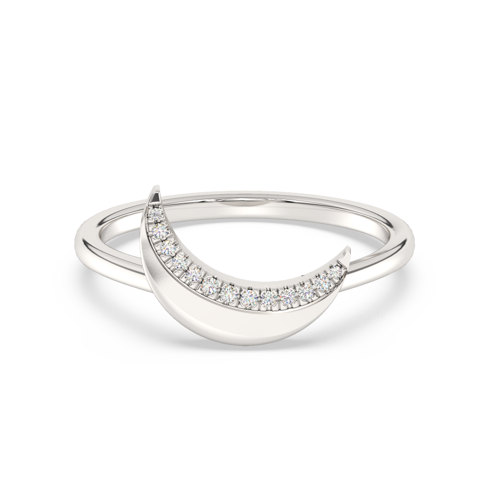 .05ct G SI 14K White Gold Diamond Half Moon Band Ring Size 6.5