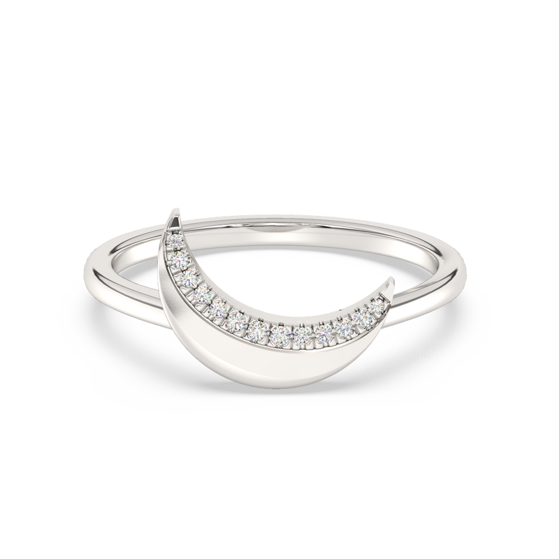 .05ct G SI 14K White Gold Diamond Half Moon Band Ring Size 6.5
