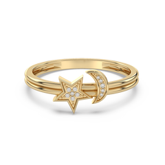 .03ct G SI 14K Yellow Gold Diamond Half Moon & Star Band Ring Size 6.5