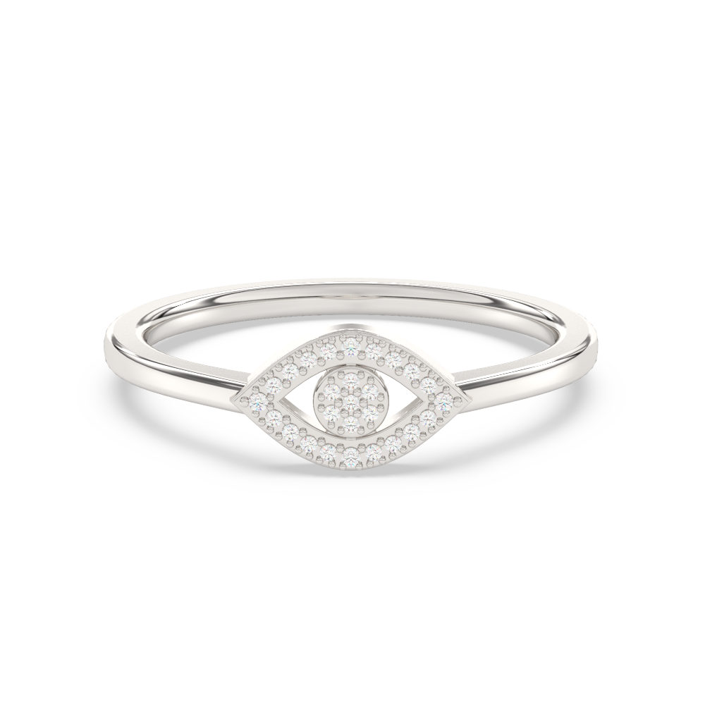 .06ct G SI 14K White Gold Diamond Evil Eye Band Ring Size 6.5