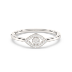 .06ct G SI 14K White Gold Diamond Evil Eye Band Ring Size 6.5