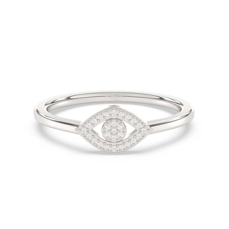 .06ct G SI 14K White Gold Diamond Evil Eye Band Ring Size 6.5