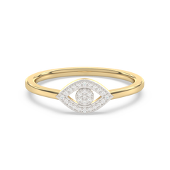 .06ct G SI 14K Yellow Gold Diamond Evil Eye Band Ring Size 6.5