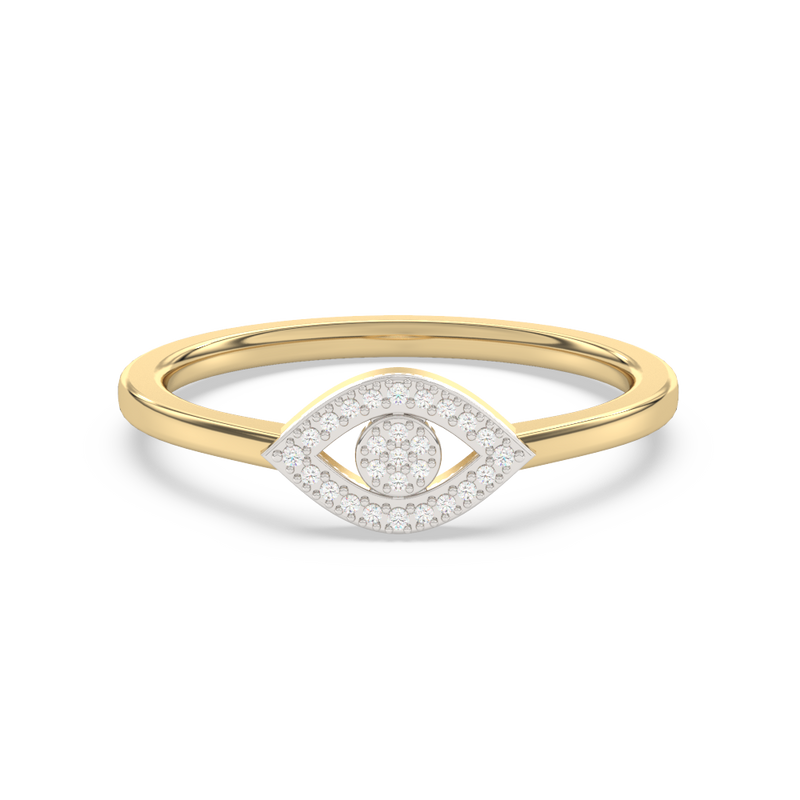 .06ct G SI 14K Yellow Gold Diamond Evil Eye Band Ring Size 6.5