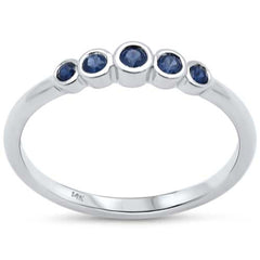 .24ct G SI 14K White Gold Blue Sapphire Bezel Set Gemstones Band Ring Size 6.5