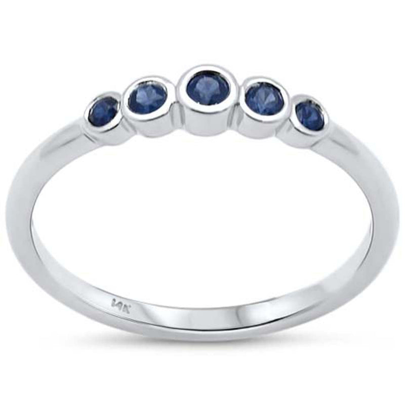 .24ct G SI 14K White Gold Blue Sapphire Bezel Set Gemstones Band Ring Size 6.5