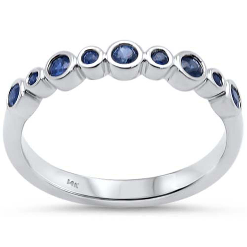 .26ct G SI 14K White Gold Blue Sapphire Bezel Set Gemstones Band Ring Size 6.5