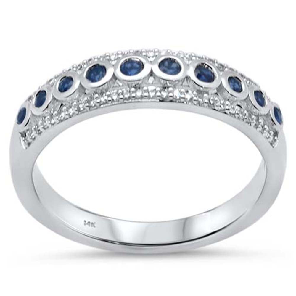 SPECIAL! .30ct G SI 14K White Gold Diamond & Blue Sapphire Gemstones Band Ring Size 6.5