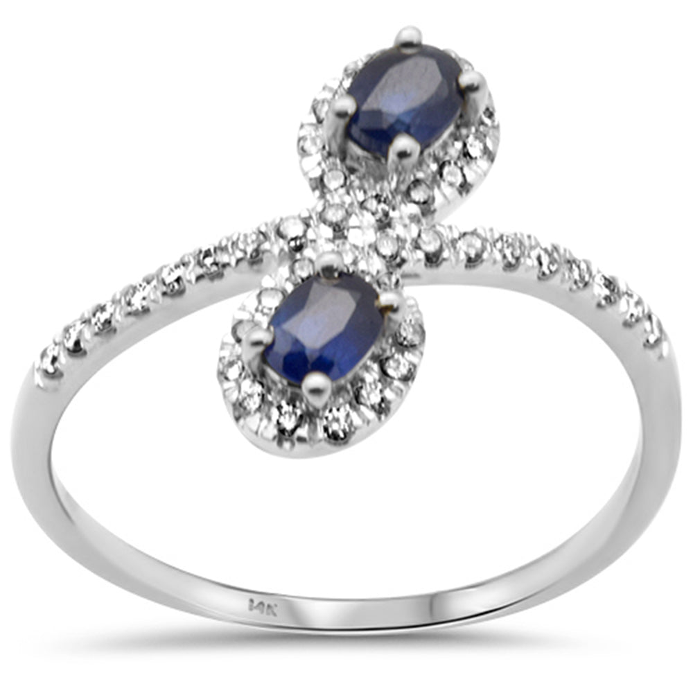 SPECIAL!.61ct G SI 14K White Gold Diamond & Blue Sapphire Gemstones Ring Size 6.5