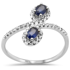 SPECIAL!.61ct G SI 14K White Gold Diamond & Blue Sapphire Gemstones Ring Size 6.5