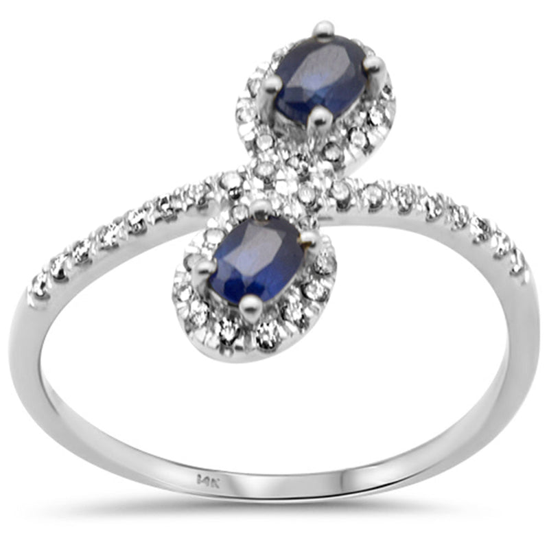 SPECIAL!.61ct G SI 14K White Gold Diamond & Blue Sapphire Gemstones Ring Size 6.5