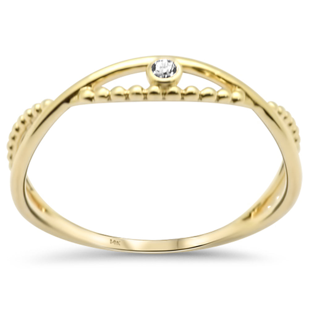 .02ct G SI 14K Yellow Gold Diamond Beaded Band Ring Size 6.5