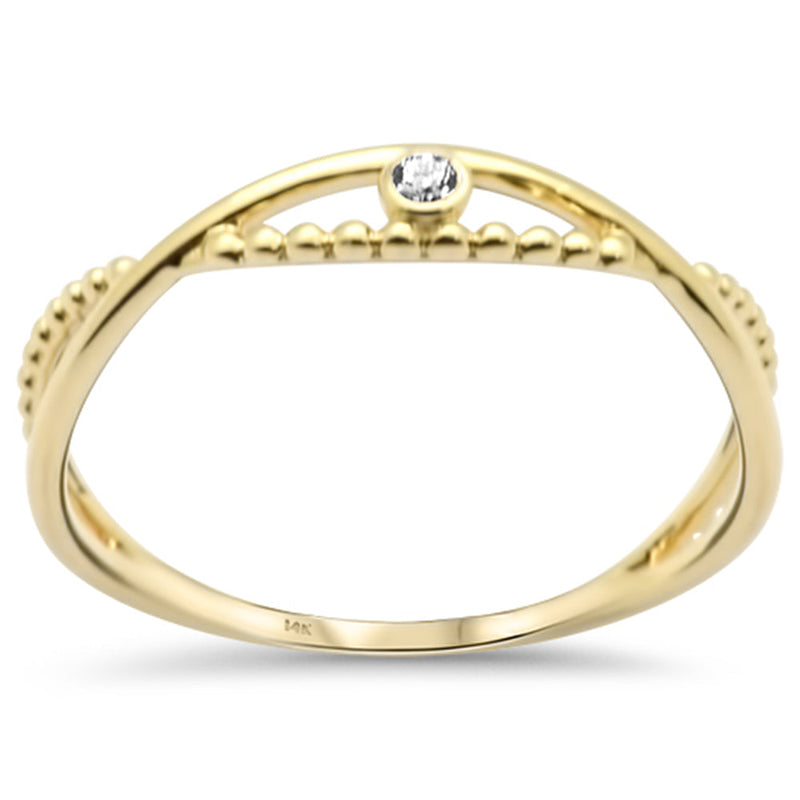 .02ct G SI 14K Yellow Gold Diamond Beaded Band Ring Size 6.5