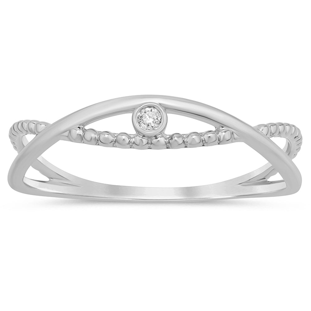 .02ct G SI 14K White Gold Diamond Beaded Band Ring Size 6.5