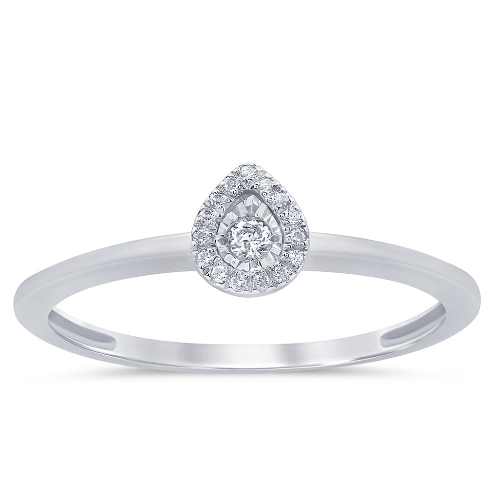 .07ct G SI 14K White Gold Diamond Petite Pear Shape Ring Size 6.5